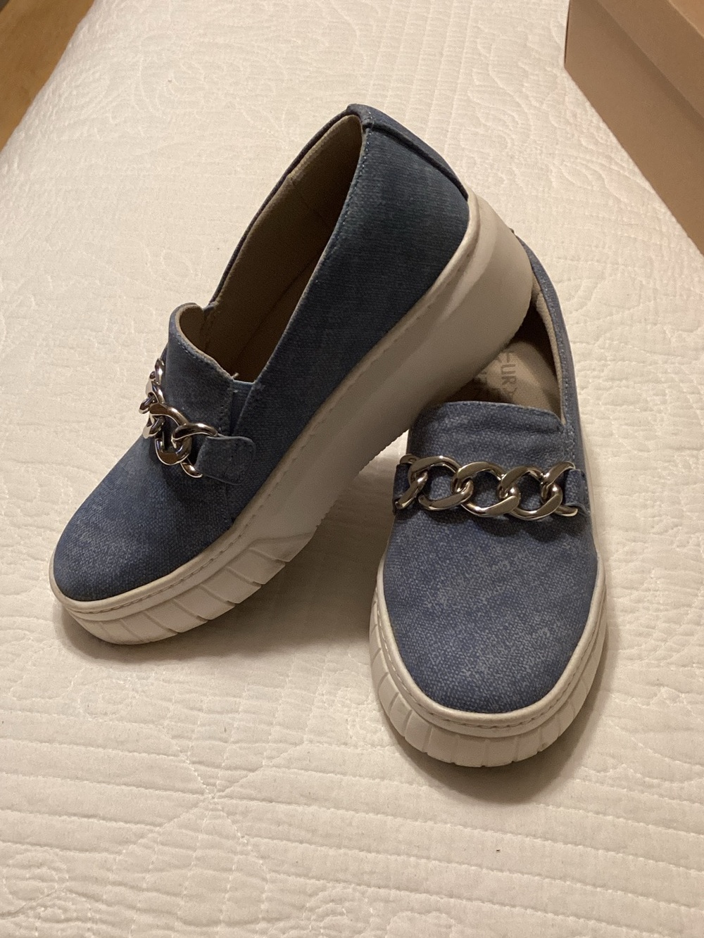 Naturalizer Blue Slip-On Platform Mules with Chain Accent